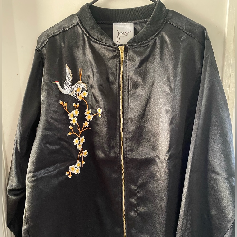 Just My Size Silky Embroidered Crane Jacket
